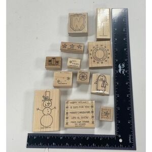 Stampin Up! Punch Pals‎ Rubber Stamp Set Christmas Holiday Wood Mounted Stamps